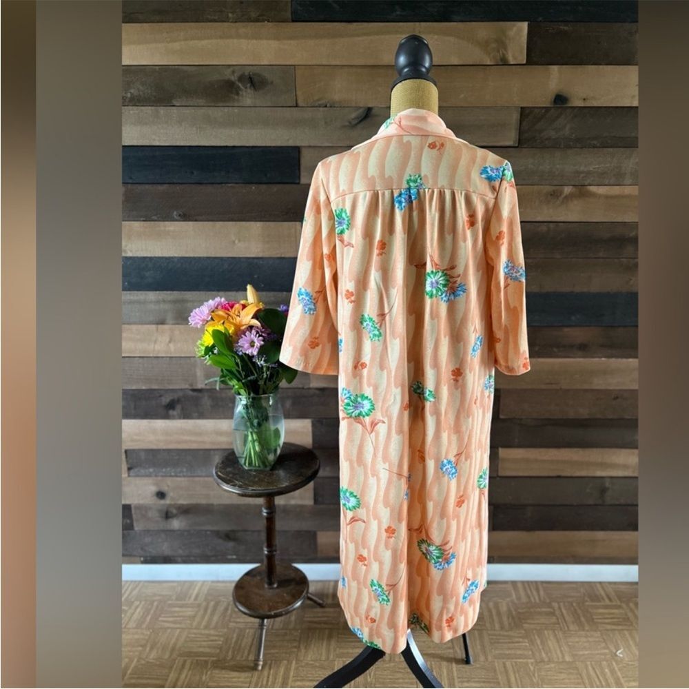 Vintage Floral Peach Orange Floral Snap Button Front Nightgown Size 12 - Picture 6 of 12